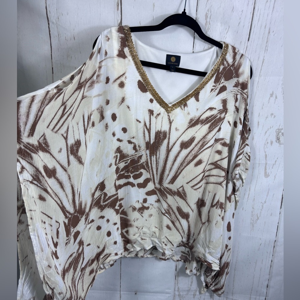 JM COLLECTION PONCHO CAFTAN BOHO HIPPIE MOD BUTTERFLY HAS TANK UNDERNEATH